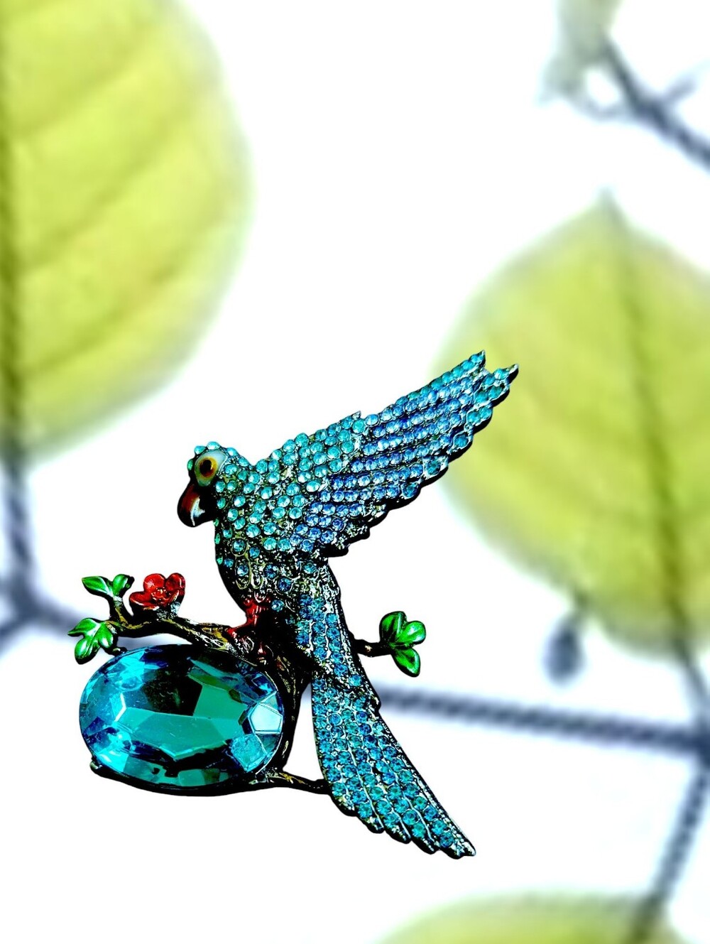 Blue Crystal Parrot Brooch